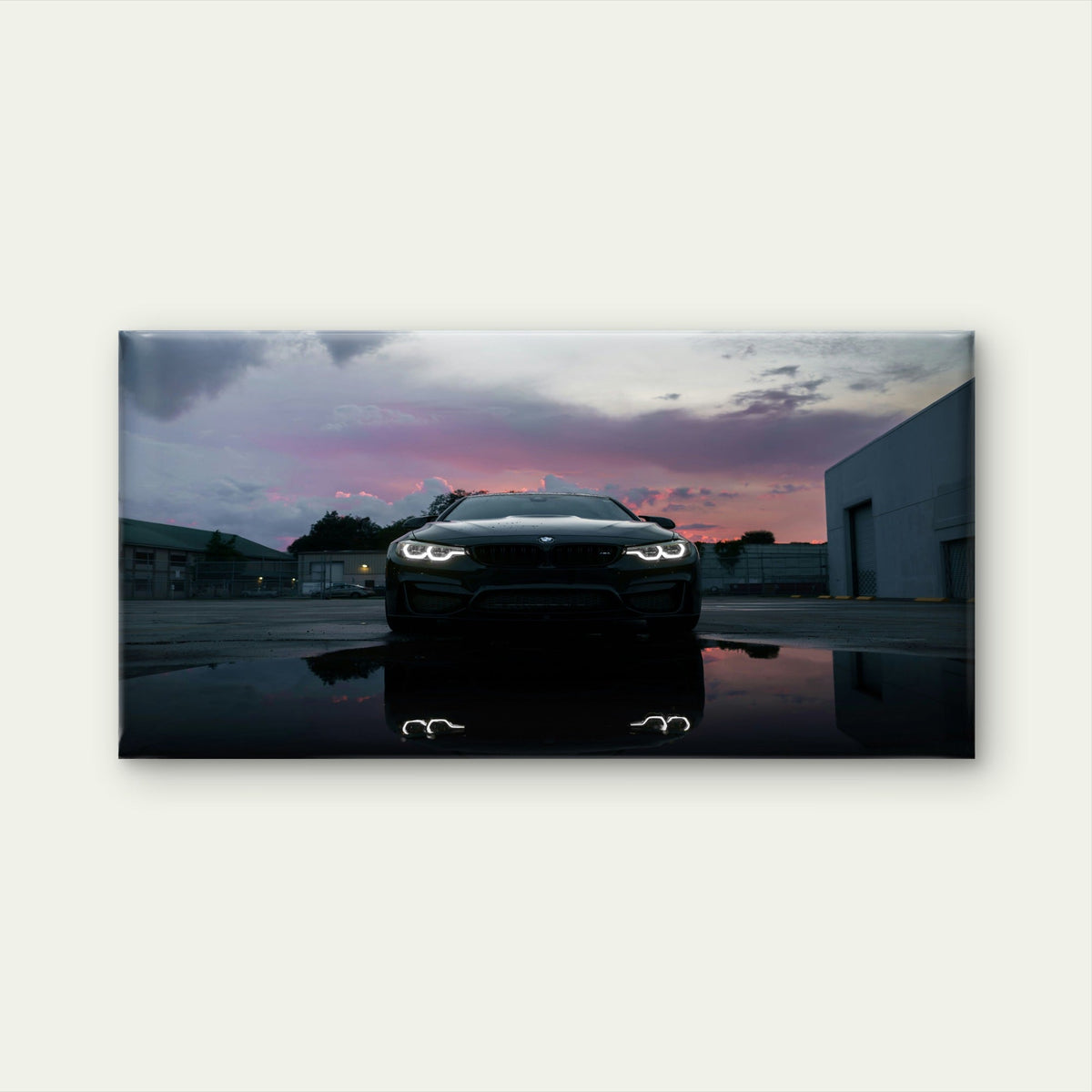 BMW M4 Coupe At Dusk With Its Headlights Illuminated Wall Art Canvas Office Home Room Framed 80x45cm