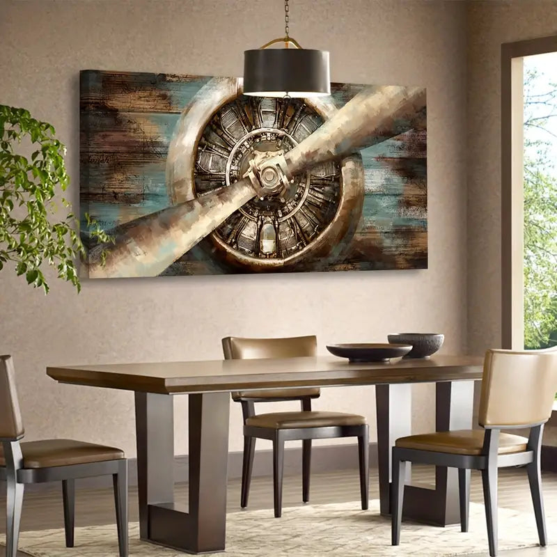 Aircraft Propeller Retro Fighter Aviation Military Wall Art canvas office home room framed 120x60cm