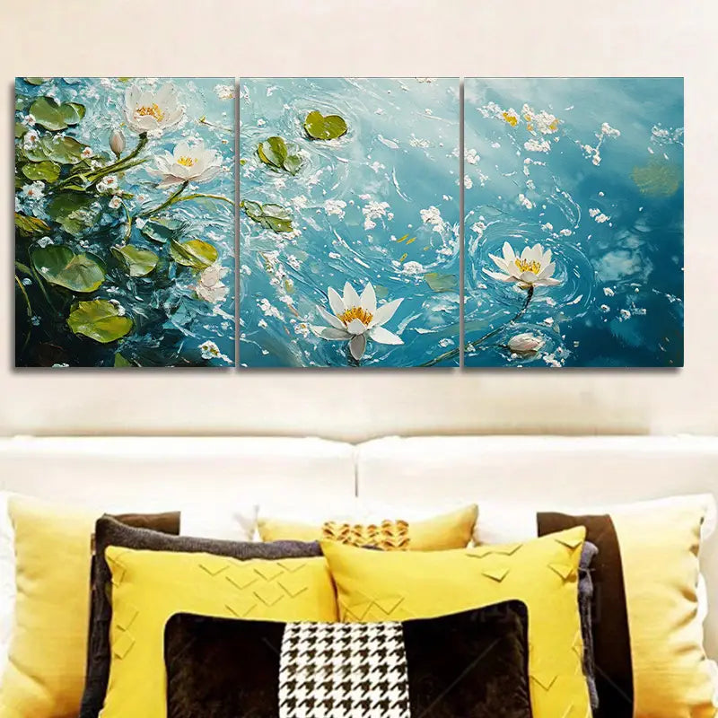 3pcs Water Lilies on Water Painting Metal Print Ready to Hang Art