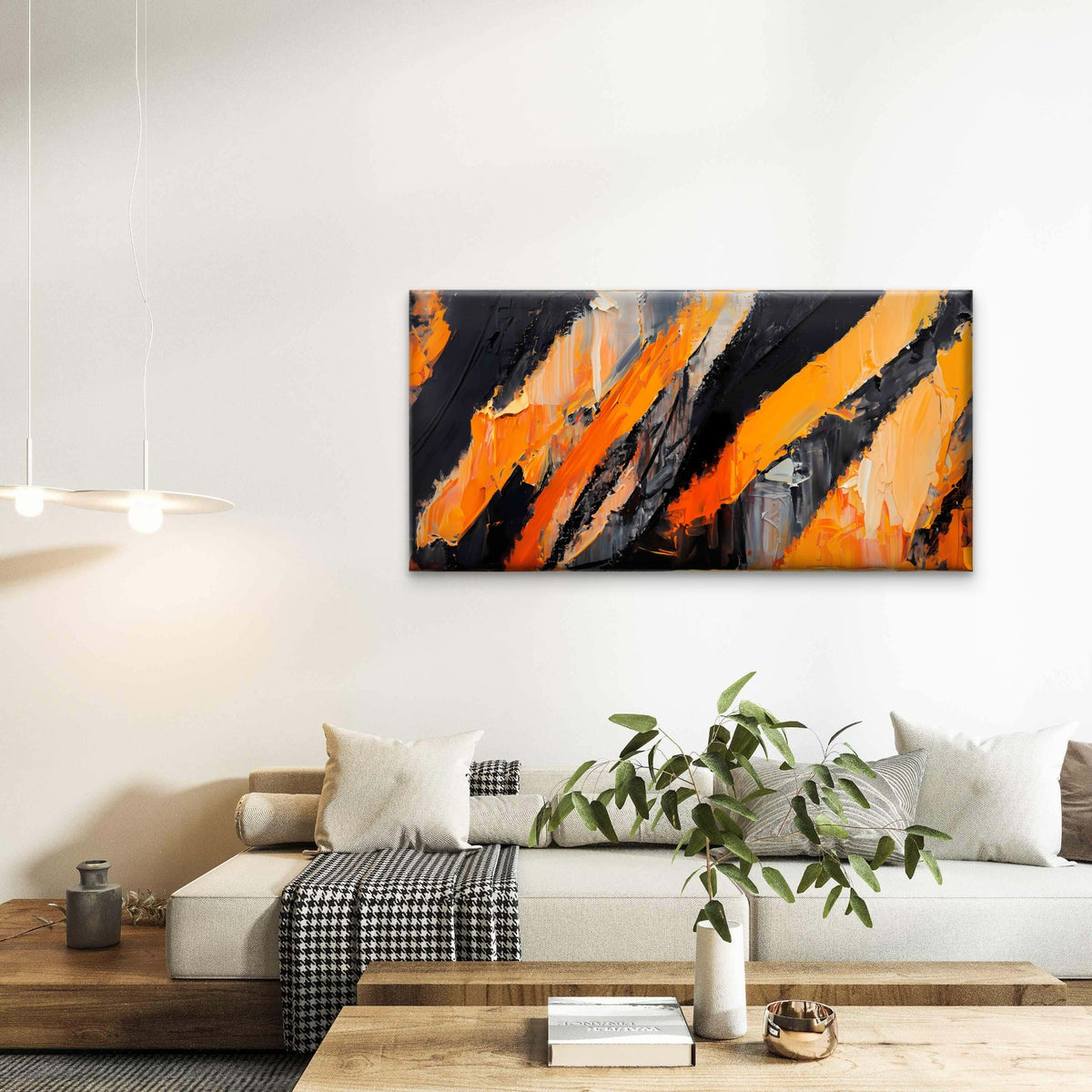 Textured Orange Acrylic Paint Wall Art Canvas Office Home Room Framed 120x60cm