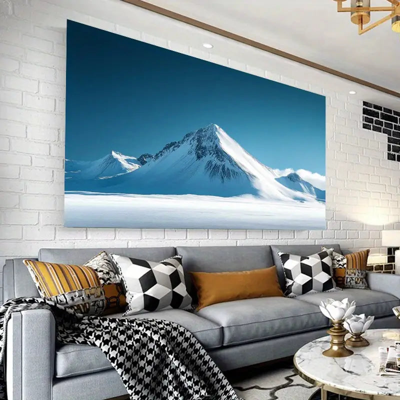 Snow-Capped Mountain and River Landscape Wall Art wall canvas office home room framed 120x60cm