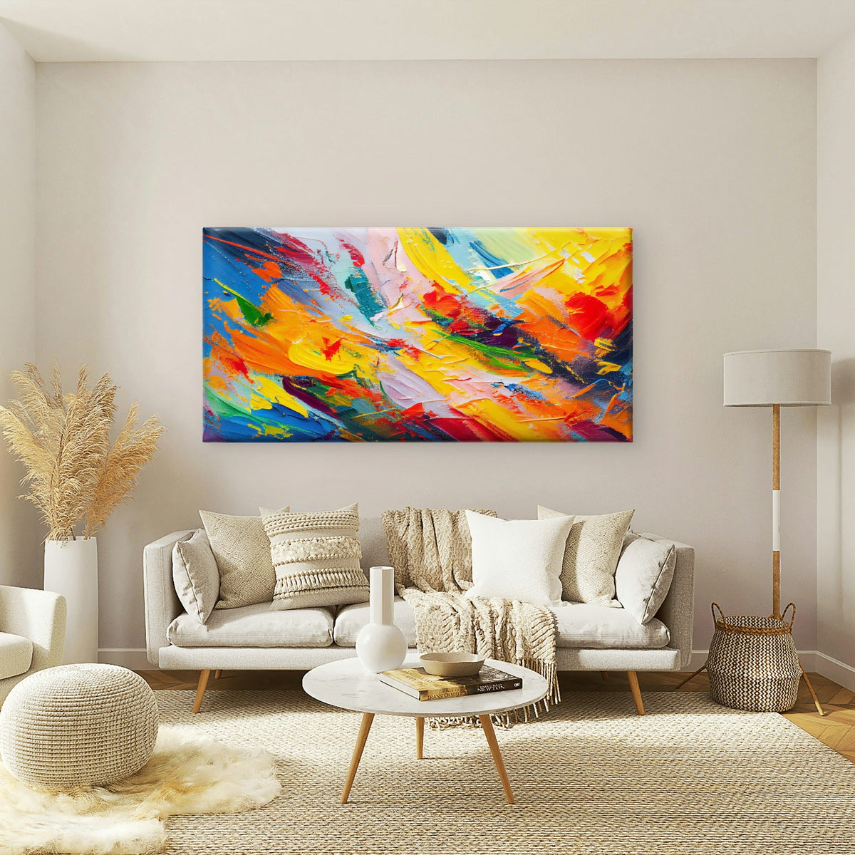 Abstract Colorful Brush Paint Wall Art Canvas Office Home Room Framed 120x60cm