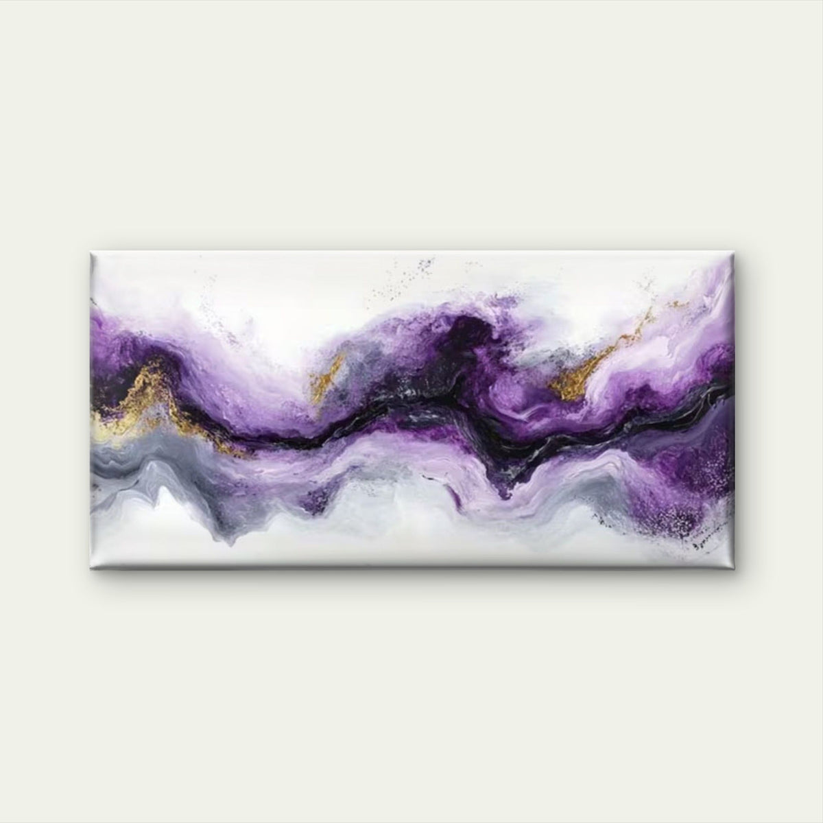 Purple Hues with Golden Accents Wall Art Canvas Office Home Room Framed 80x45cm