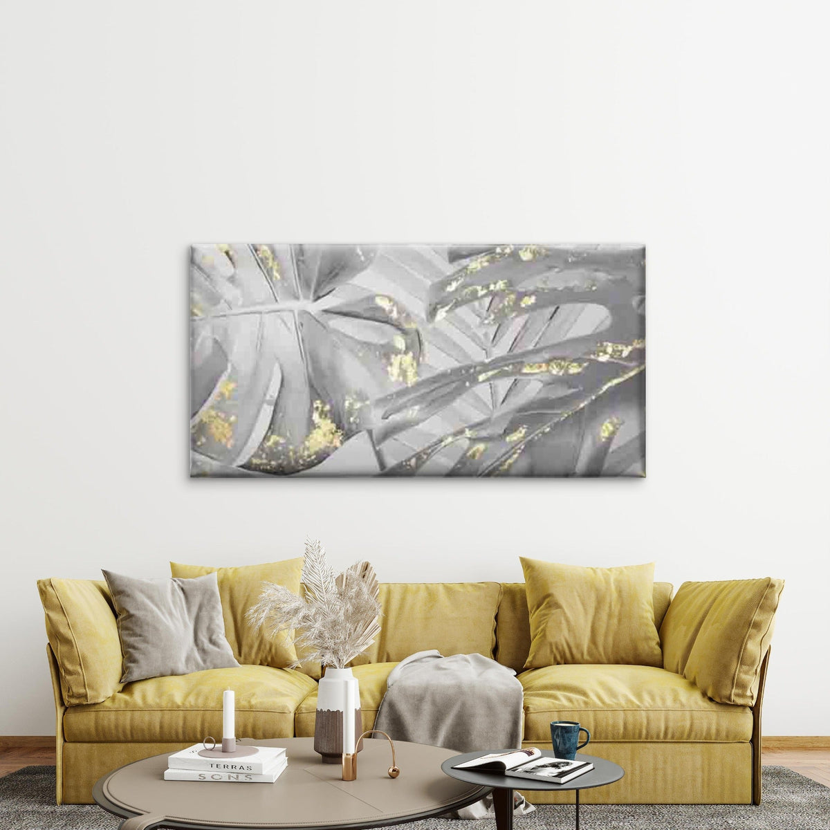 Abstract Black & Monstera Leaf Wall Art Canvas Office Home Room Framed 80x45cm