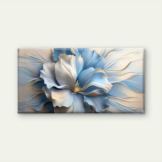 Blue And White Floral Design Wall Art Canvas Office Home Room Framed 80x45cm