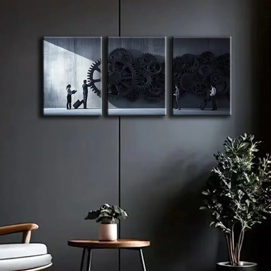 3pcs Luxurious Mechanical System Metal Print Ready to Hang Art