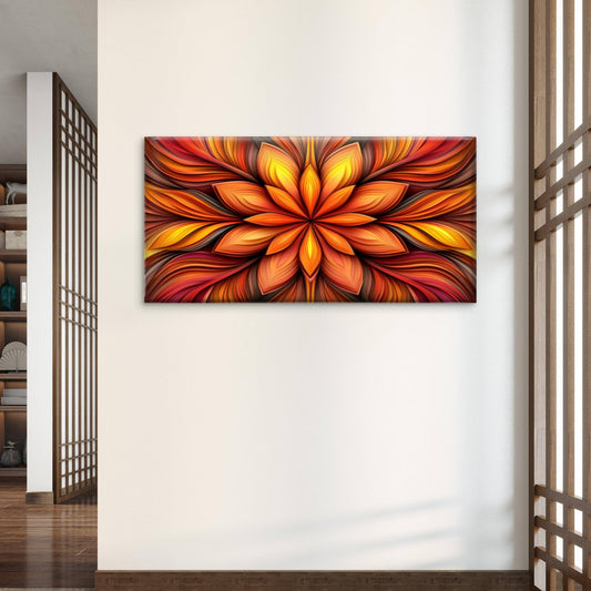 Orange Mandala Floral Painting Wall Art Canvas Office Home Room Framed 80x45cm