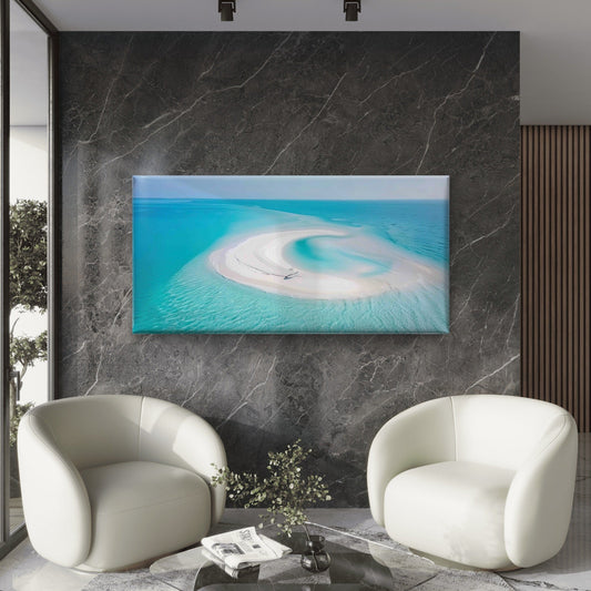 Blue Ocean With White Beach Wall Art Canvas Office Home Room Framed 80x45cm