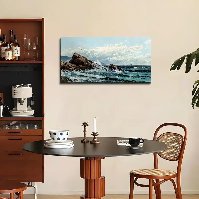 Vintage Ocean Blue Nature Scenic Waves Wall Art canvas office home room framed 120x60cm