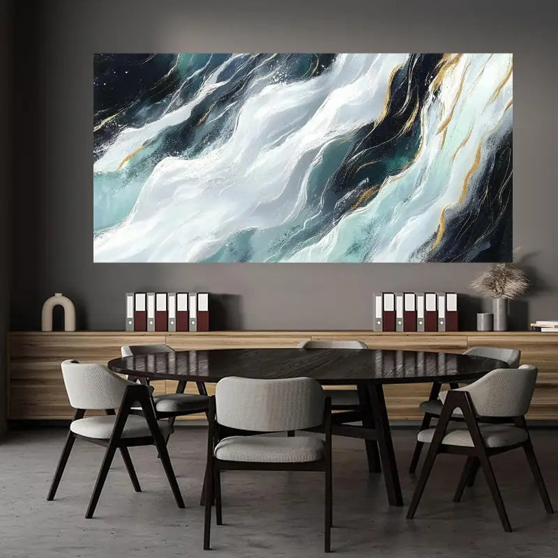Abstract with Teal Blue & Golden Accents Wall Art wall canvas office home room framed 120x60cm