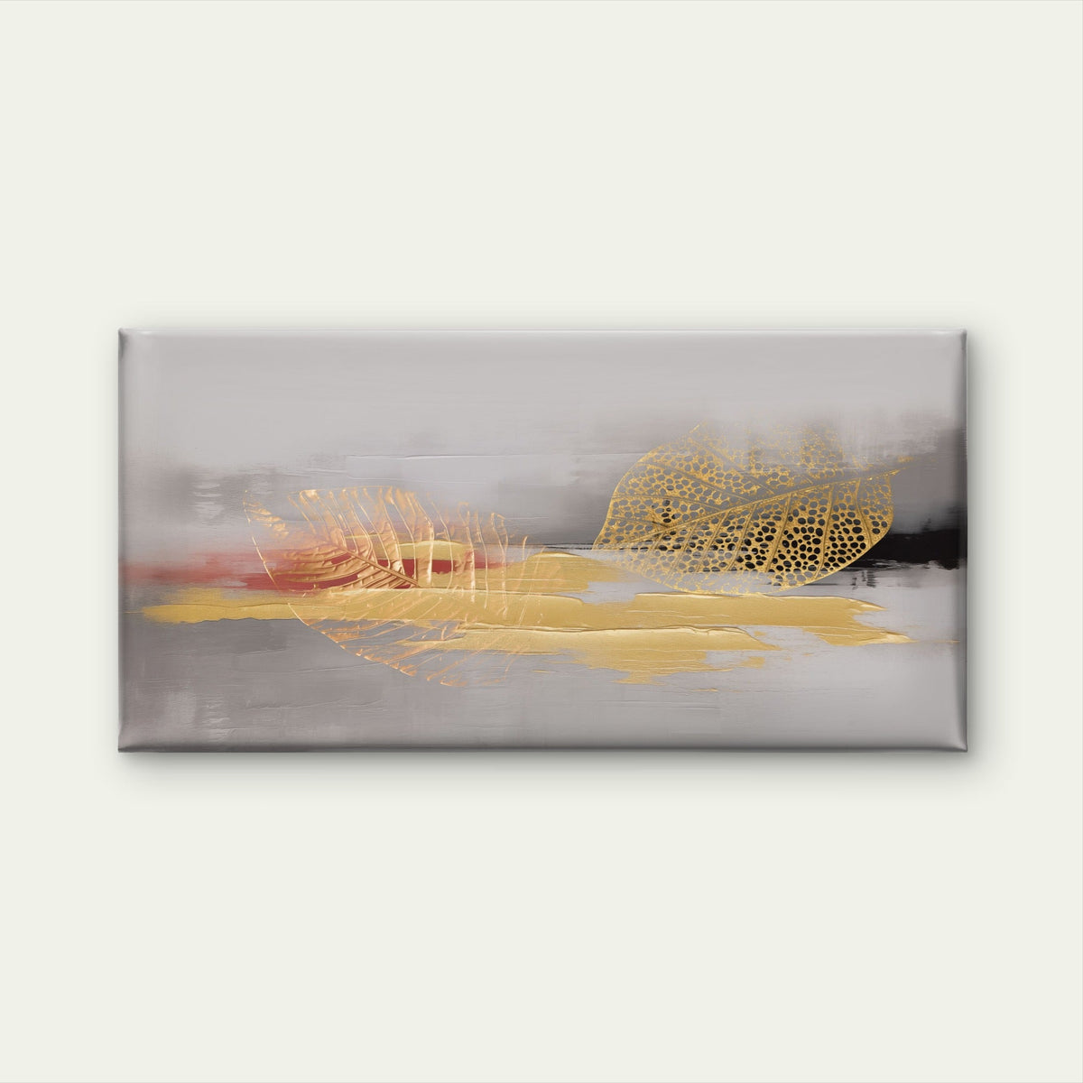 Modern Abstract Golden Leaf Wall Art Canvas Office Home Room Framed 120x60cm