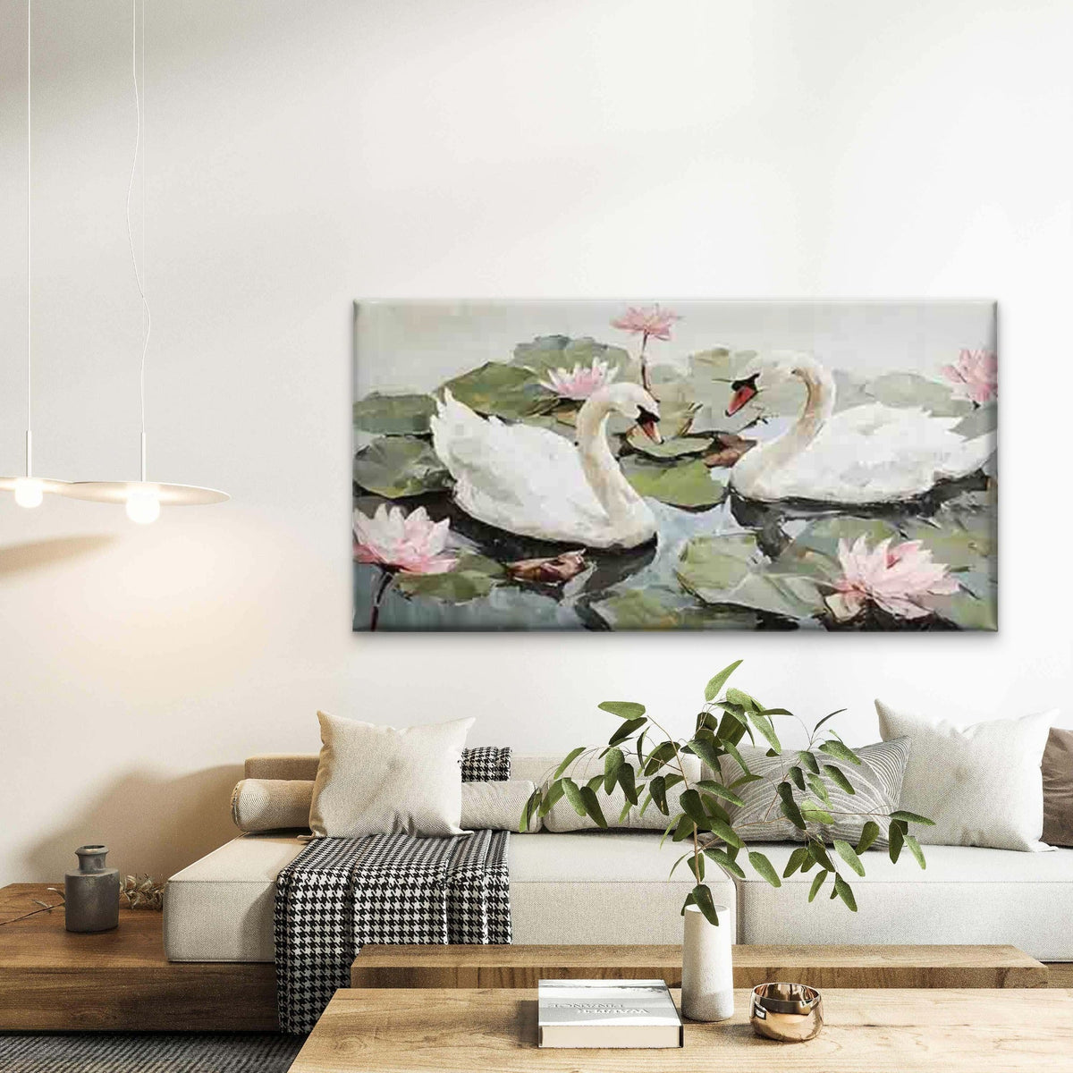 Lotus Swan Vintage-Style Wall Art Canvas Office Home Room Framed 120x60cm