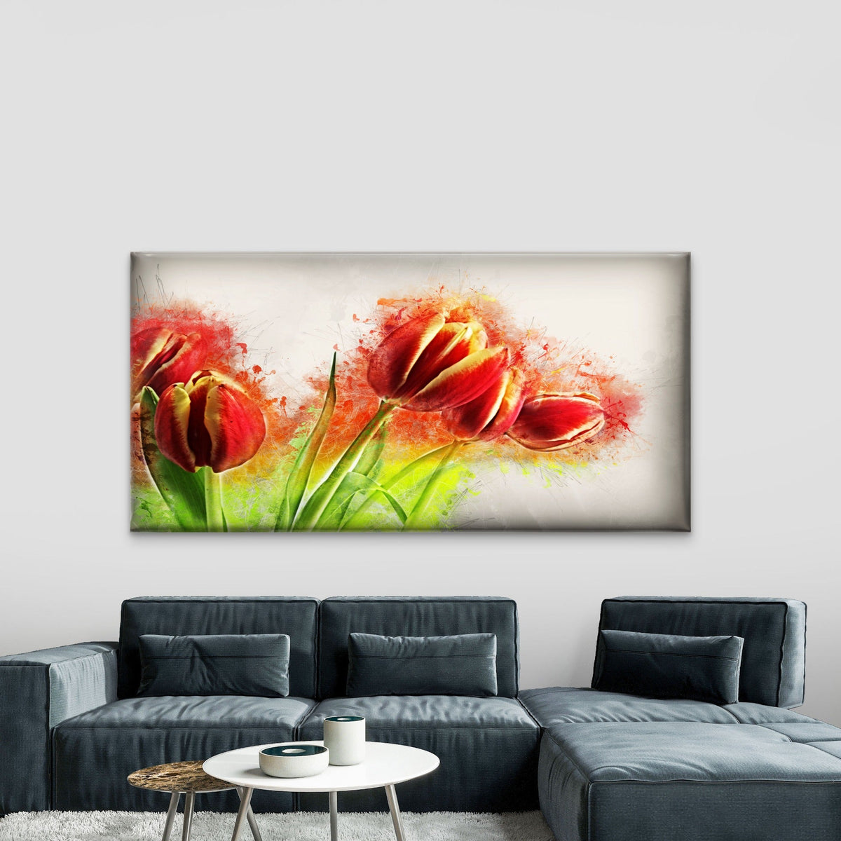 Vibrant Red Tulip Flowers Wall Art Canvas Office Home Room Framed 80x45cm