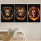 3pcs Leopard, Tiger, Lion with Fiery Flames Vibrant Animal Metal Print Ready to Hang Art