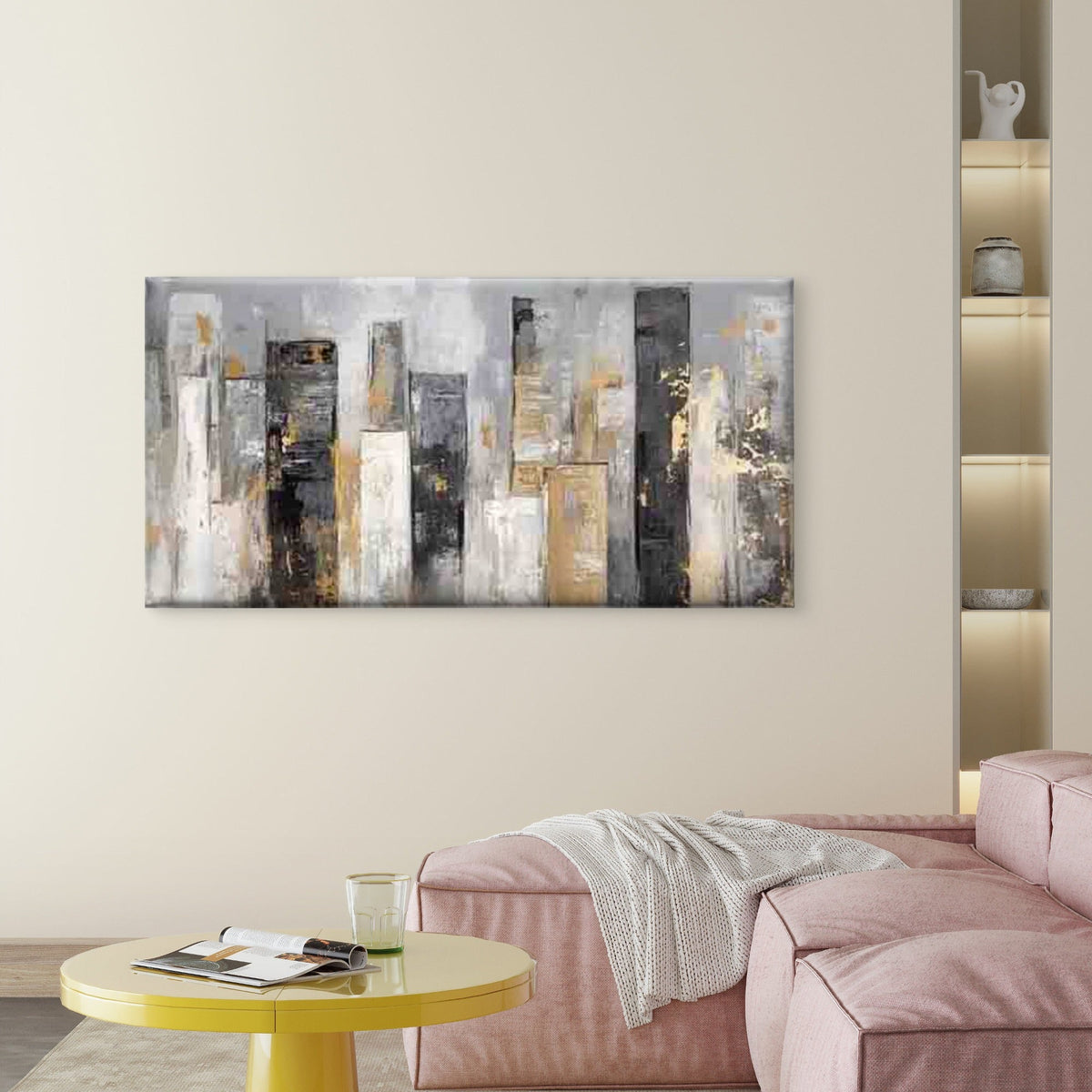 Black White Abstract Cityscape Wall Art Canvas Office Home Room Framed 120x60cm