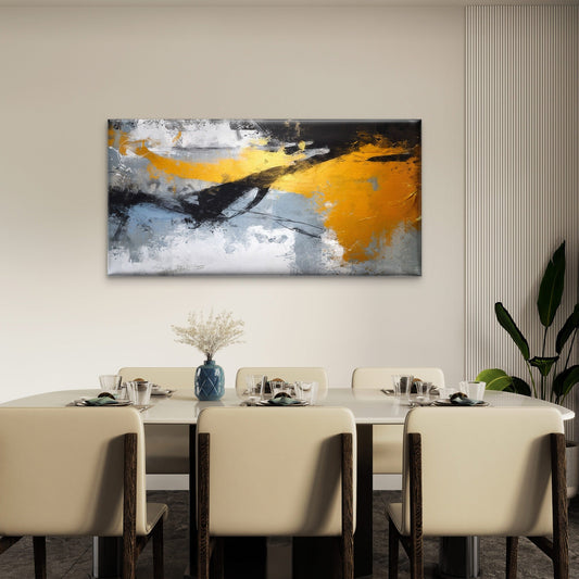 Abstract Gold Ochre Grey Black Wall Art Canvas Office Home Room Framed 80x45cm