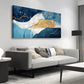Blue Gold Abstract White Black Blue Lines Wall Art canvas office home room framed 120x60cm