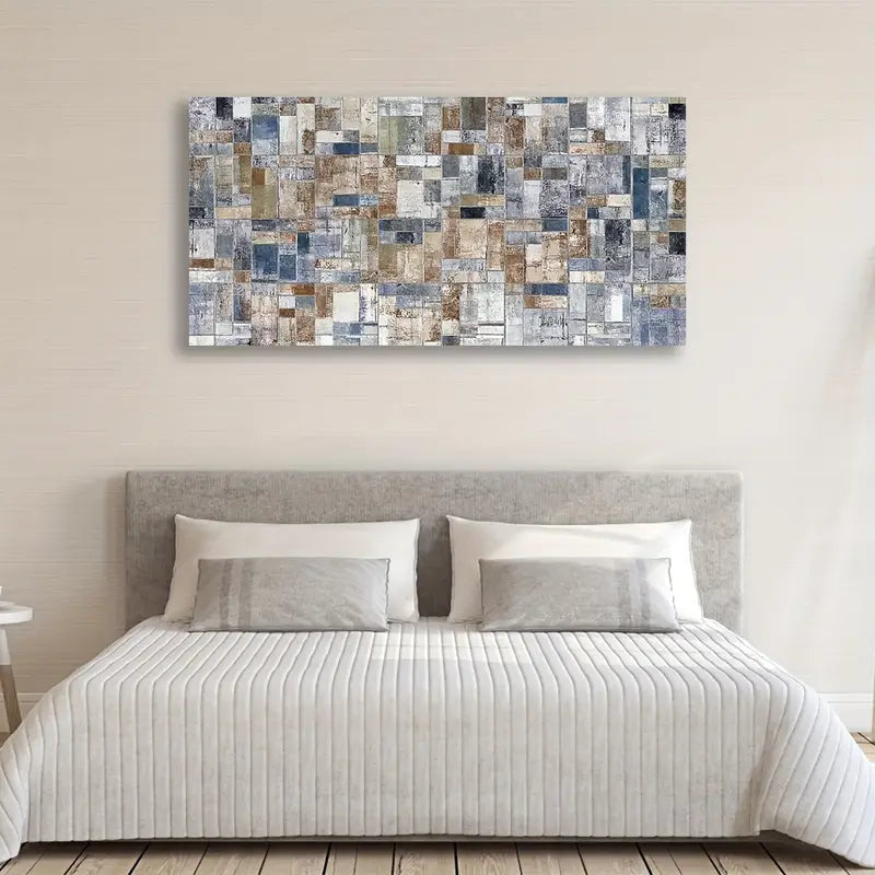 Abstract Brown Grey Indigo Rectangle Wall Art canvas office home room framed 120x60cm