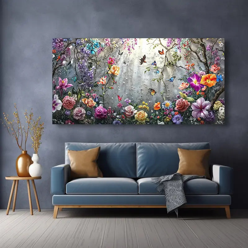 Variety Flowers & Butterflies wall canvas office home room framed 120x60cm