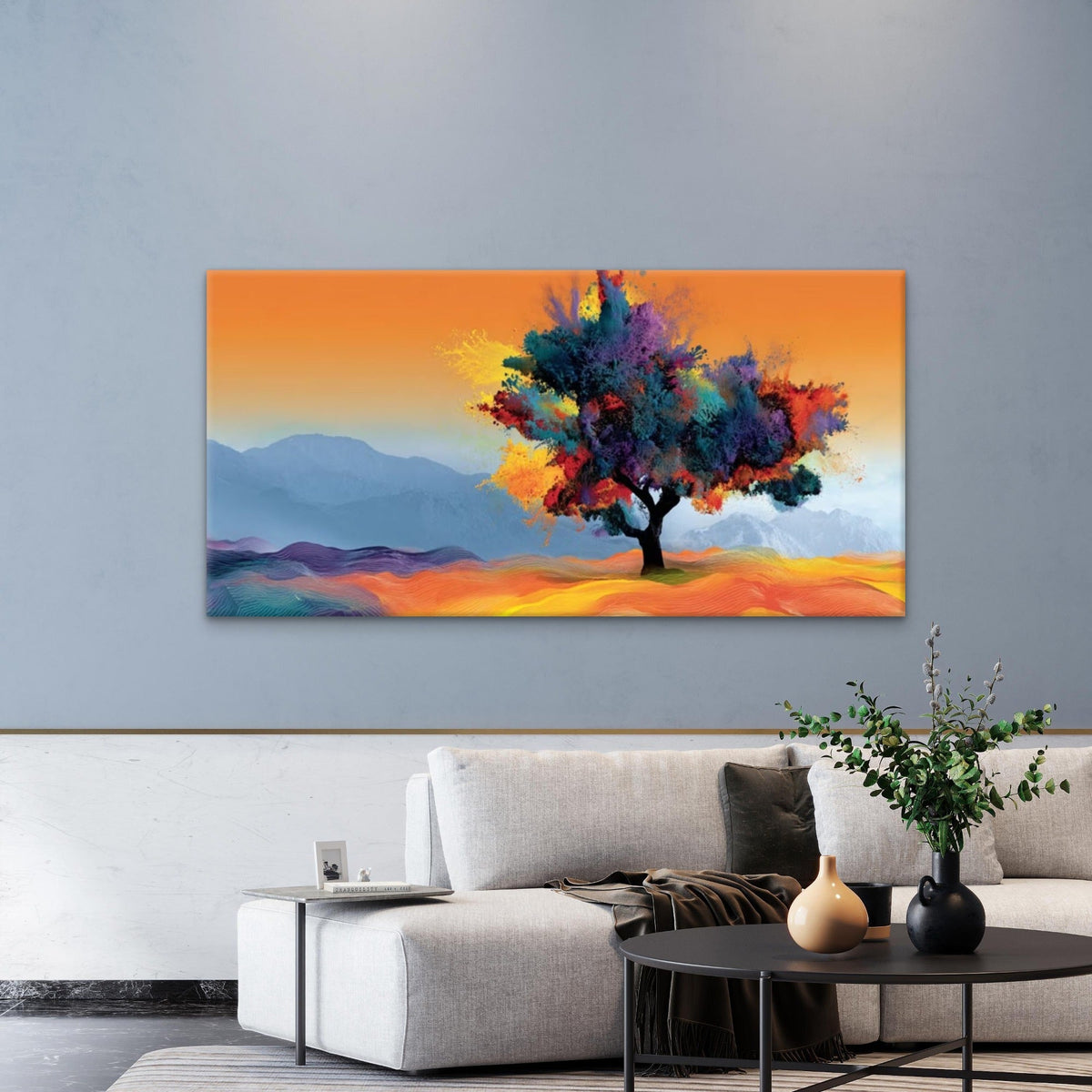 Abstract Tree Modern Mountain Wall Art Canvas Office Home Room Framed 80x45cm