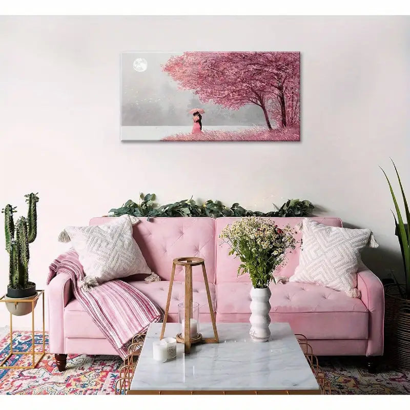 Pink Tree Romantic Couple Natural Scenery Wall Art canvas office home room framed 120x60cm