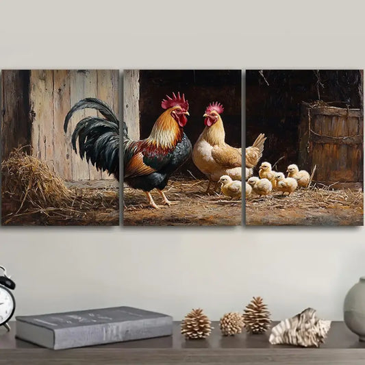 3pcs Chicken Coop Scene Metal Print Ready to Hang Art
