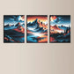 3pcs Nature-Inspired Mountain with Serene Lake & Sunset Metal Print Ready to Hang Art