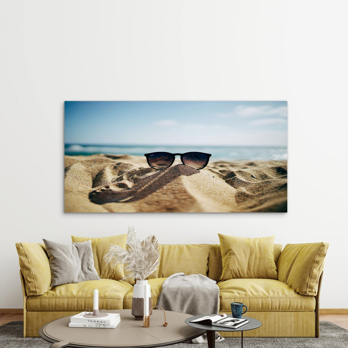 Sandy Beach Ocean View Wall Art Canvas Office Home Room Framed 80x45cm