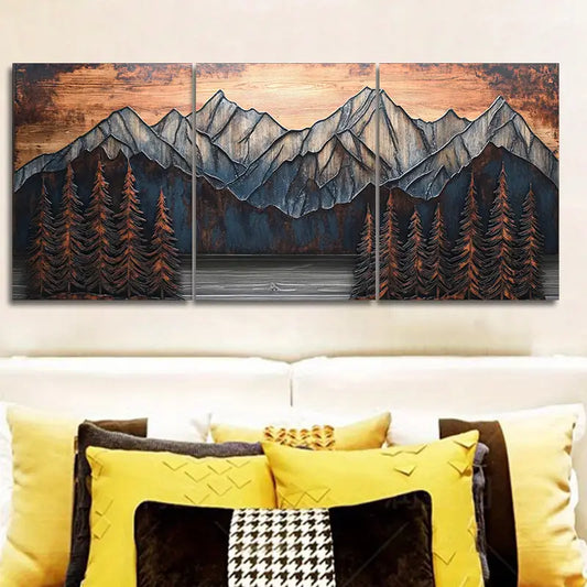 3pcs Pine mountain Metal Print Ready to Hang Art