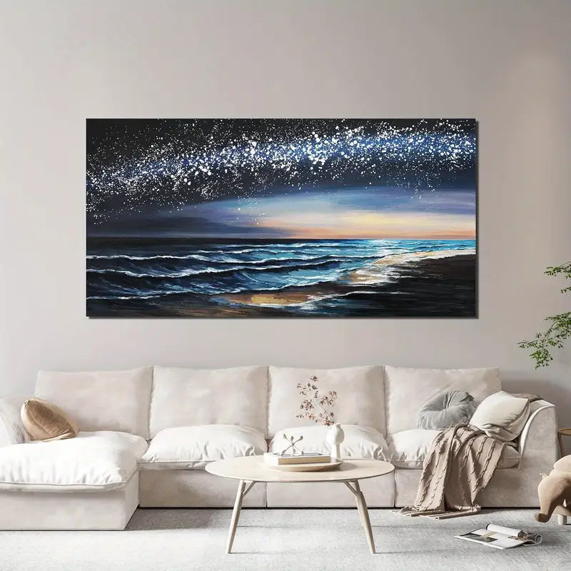 Coastal Beach Blue Sky Wall Art canvas office home room framed 120x60cm