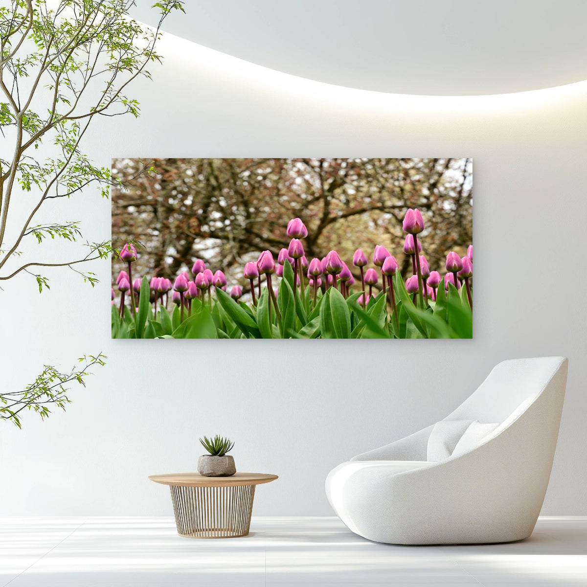 Pink Tulips In Spring Wall Art Canvas Office Home Room Framed 80x45cm