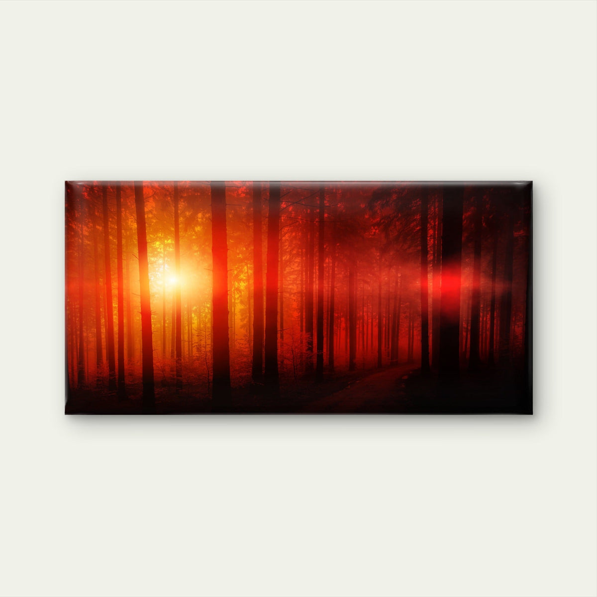 Red Forest Golden Sun Wall Art Canvas Office Home Room Framed 80x45cm