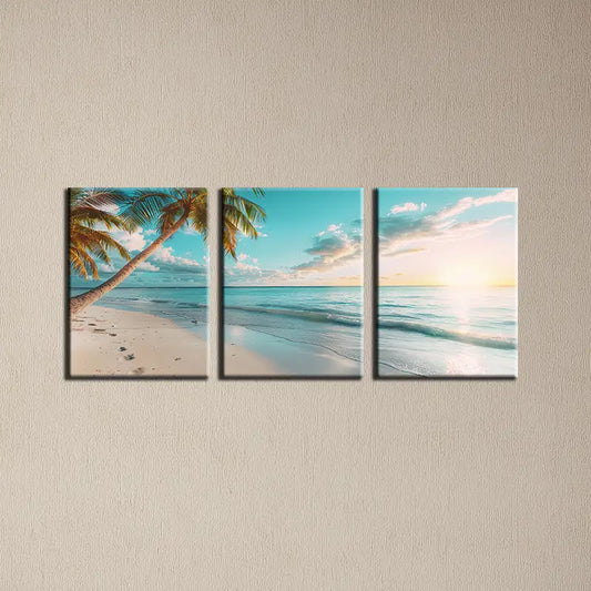 3pcs Clear Sky Beach Sunset Stunning Metal Print Ready to Hang Art