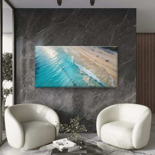 Abstract Ocean And Sandy Beach Wall Art Canvas Office Home Room Framed 80x45cm