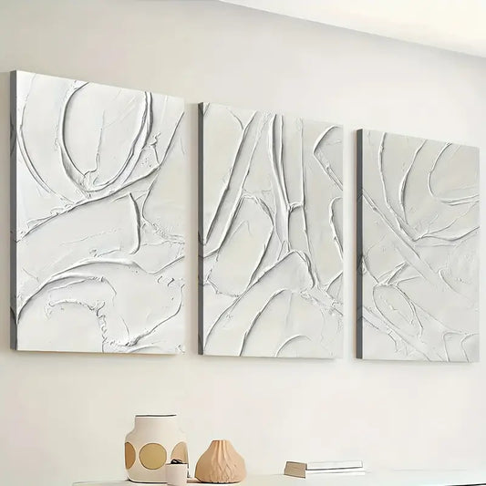 3pcs Modern Style Pure Color Abstract Geometric Art Off White Wall Art Set Canvas Framed 40x60cm - High Quality Print 100% Australian Made Wall Canvas Ready to Hang