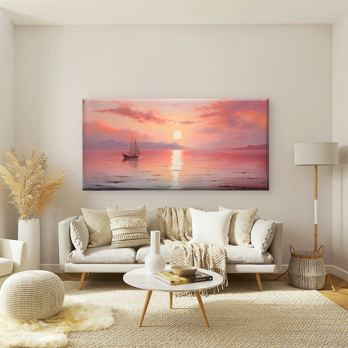 Pink Sea with Mountains Wall Art Canvas Office Home Room Framed 120x60cm