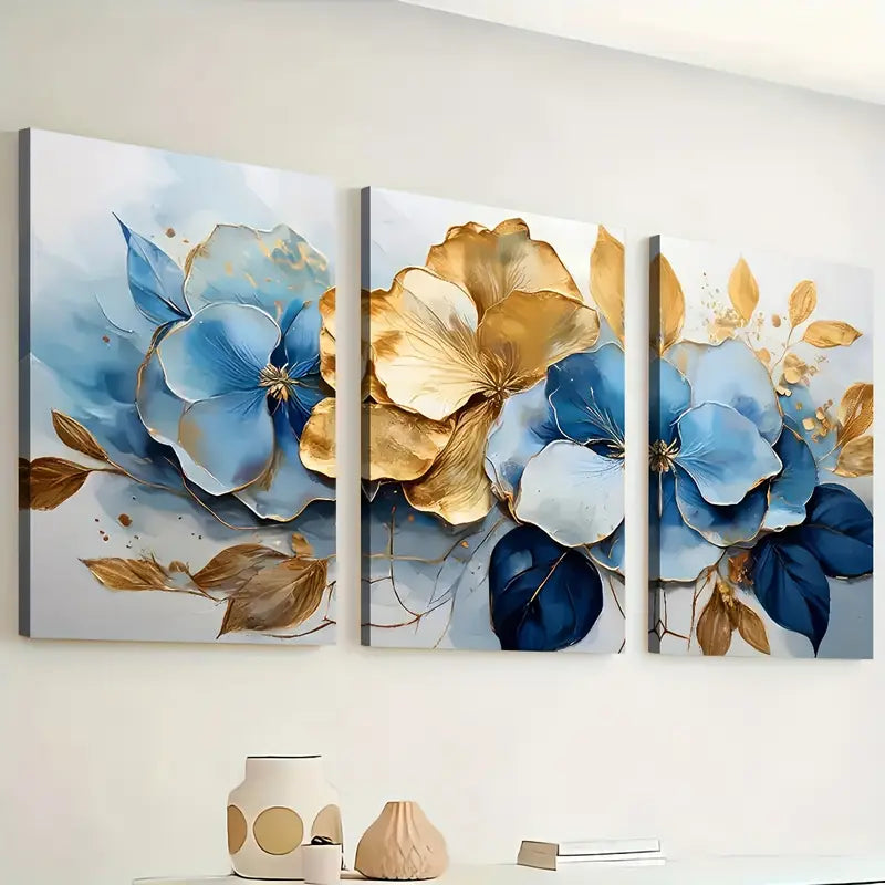 3pcs Modern Fashion Abstract Golden Leaf Light Luxury Art Wall Art Set Canvas Framed 40x60cm - High Quality Print 100% Australian Made Wall Canvas Ready to Hang