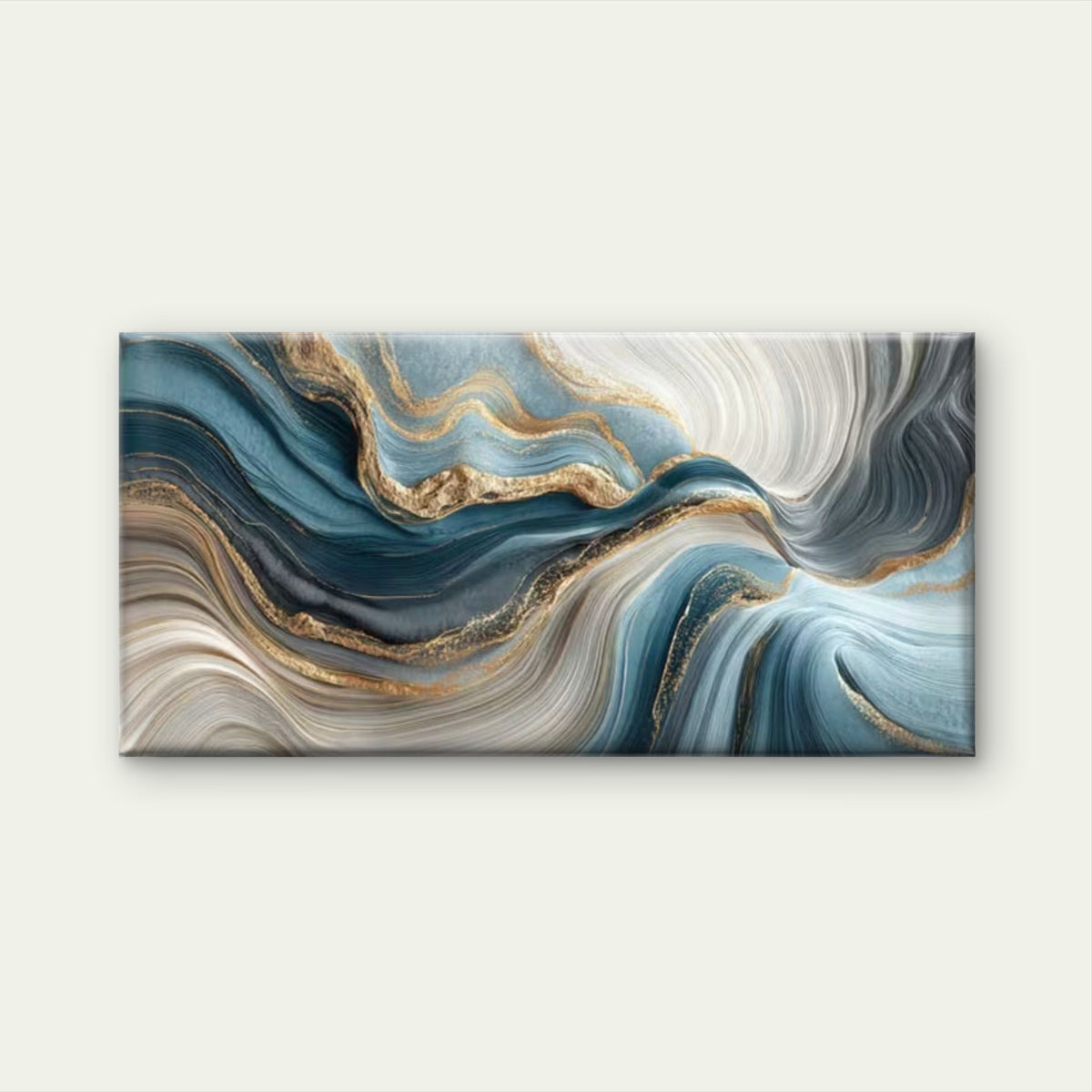 Abstract Geode Waves Blue Wall Art Canvas Office Home Room Framed 80x45cm
