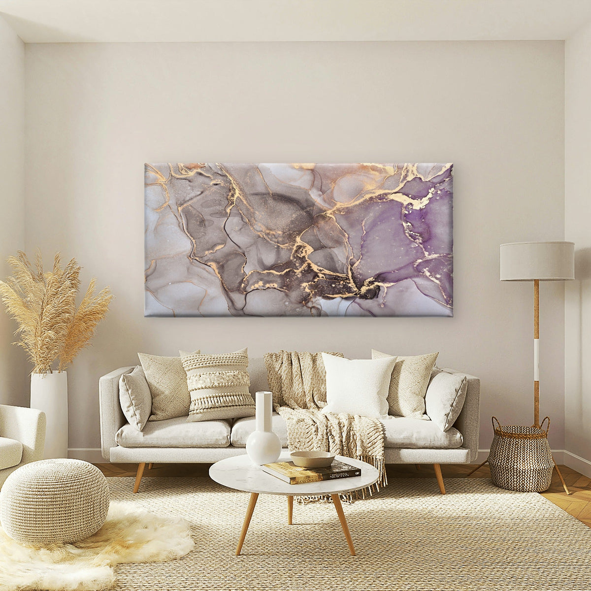 Abstract Lavender Brown Wave Wall Art Canvas Office Home Room Framed 120x60cm