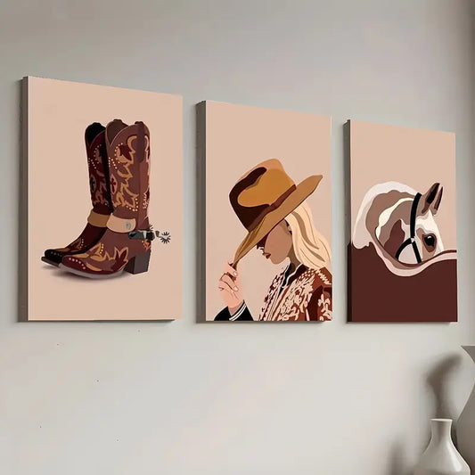 3pcs Vintage-Style Western Cowboy Art Landscapes Wall Art Set Canvas Framed 40x60cm - High Quality Print 100% Australian Made Wall Canvas Ready to Hang