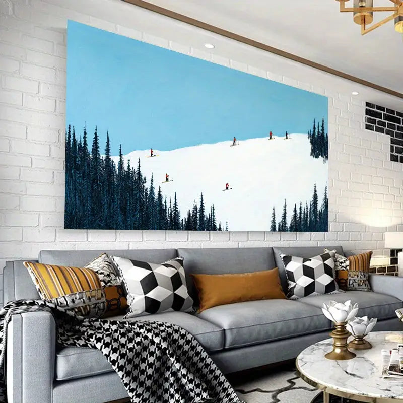 Vibrant Skiing Scene Wall Art wall canvas office home room framed 120x60cm