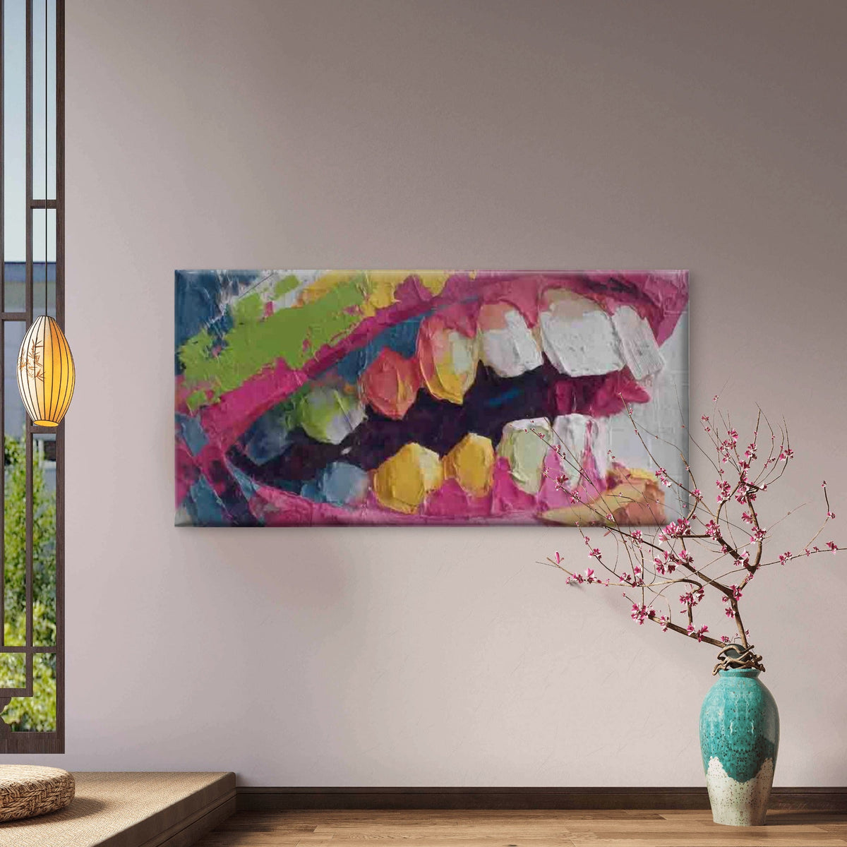 Abstract Lips Colorful Lipstick Wall Art Canvas Office Home Room Framed 120x60cm