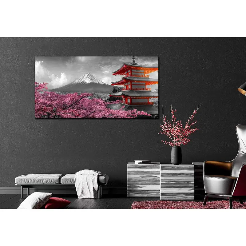 Pink Cherry Blossom & Mount Fuji Wall Art canvas office home room framed 120x60cm