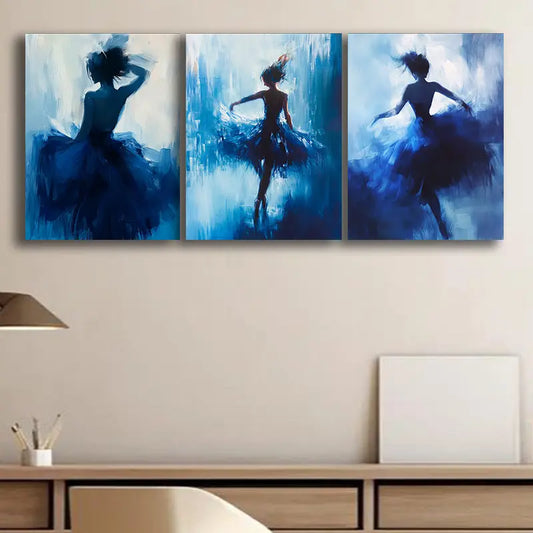 3pcs Blue Ballet Dancer Metal Print Ready to Hang Art