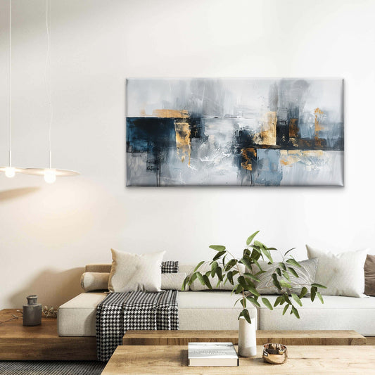 Navy Grey Gold Cityscape Wall Art Canvas Office Home Room Framed 80x45cm