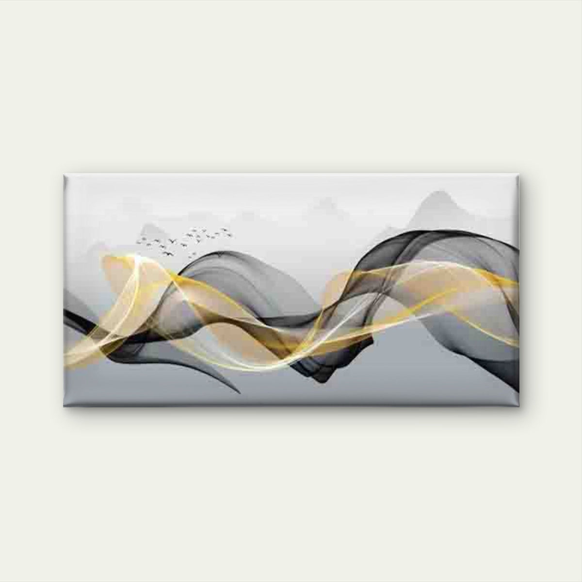 Waves in Golden And Black in Wall Art Canvas Office Home Room Framed 120x60cm