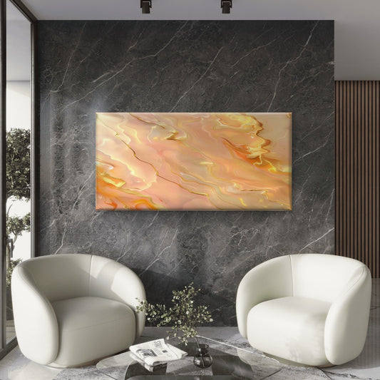 Abstract Peach Metallic Art Wall Art Canvas Office Home Room Framed 80x45cm