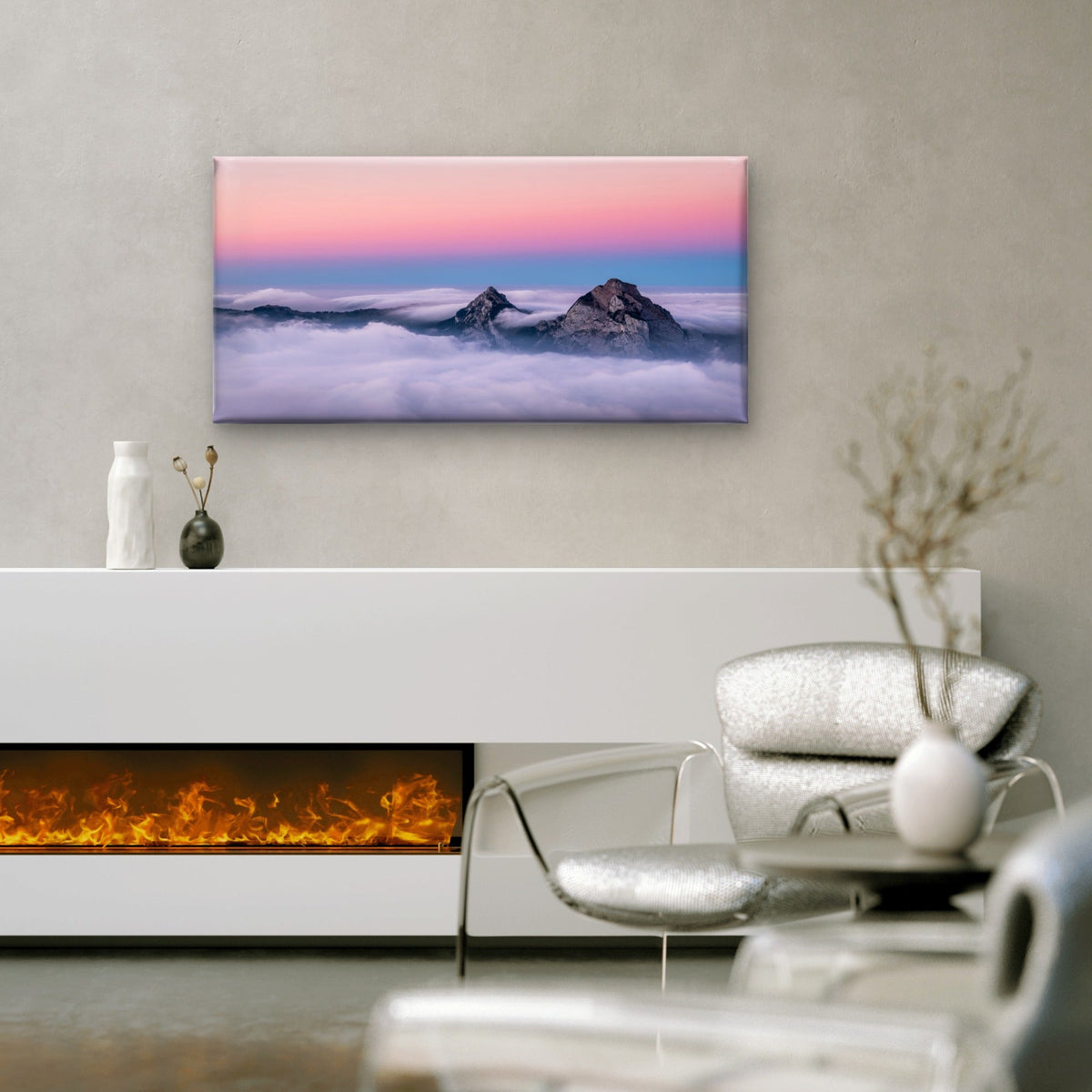 Aerial Shot Fronalpstock Mountains Wall Art Canvas Office Home Room Framed 80x45cm