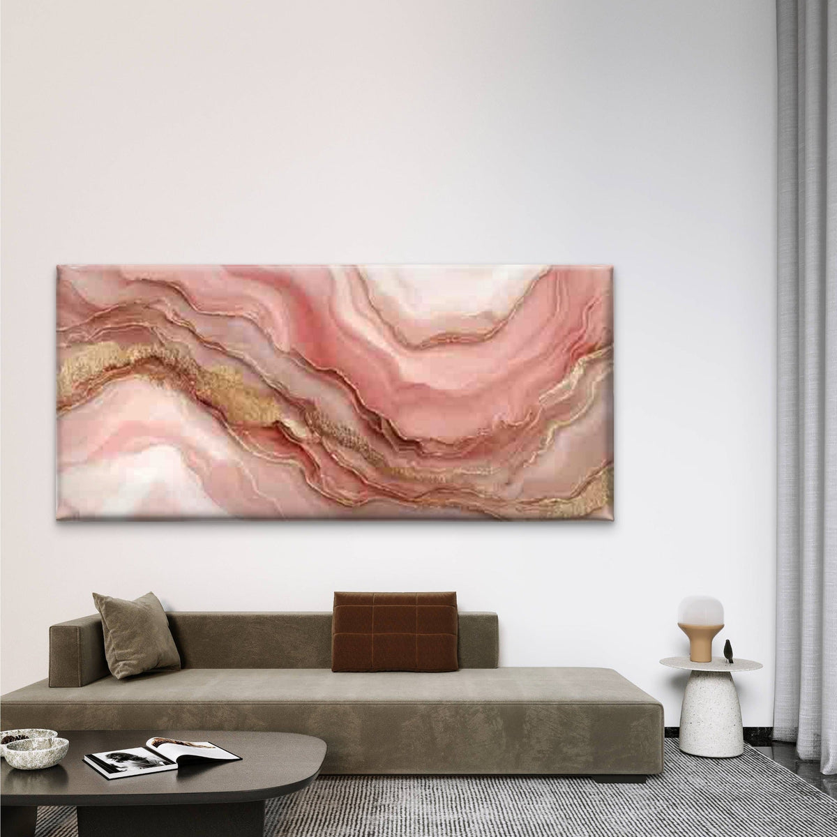 Pink Marble Pattern Wall Art Canvas Office Home Room Framed 80x45cm
