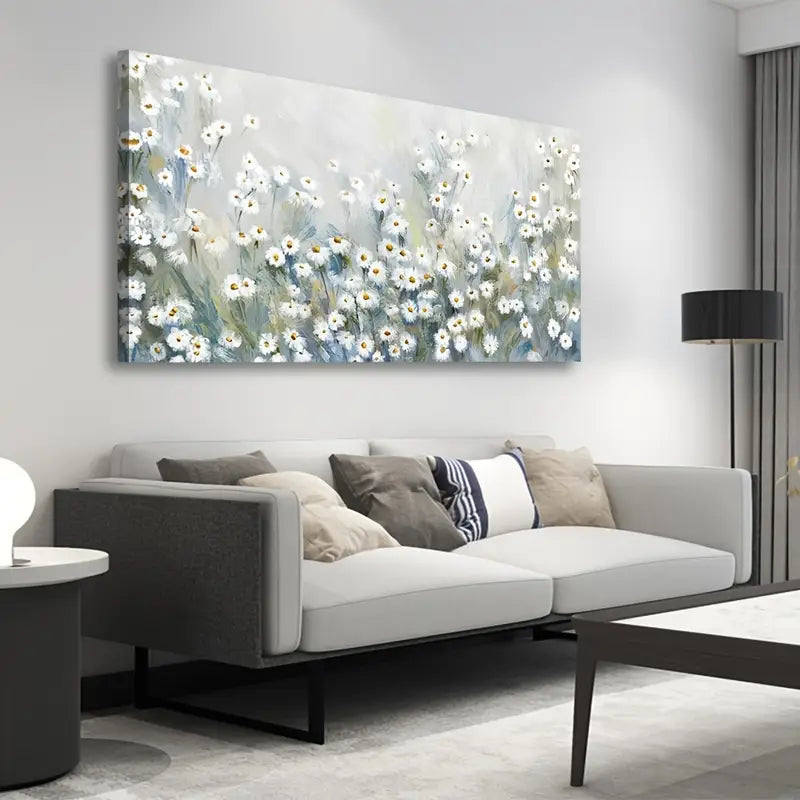 Modern Abstract Daisy White Flowers Yellow Stamens Wall Art canvas office home room framed 120x60cm